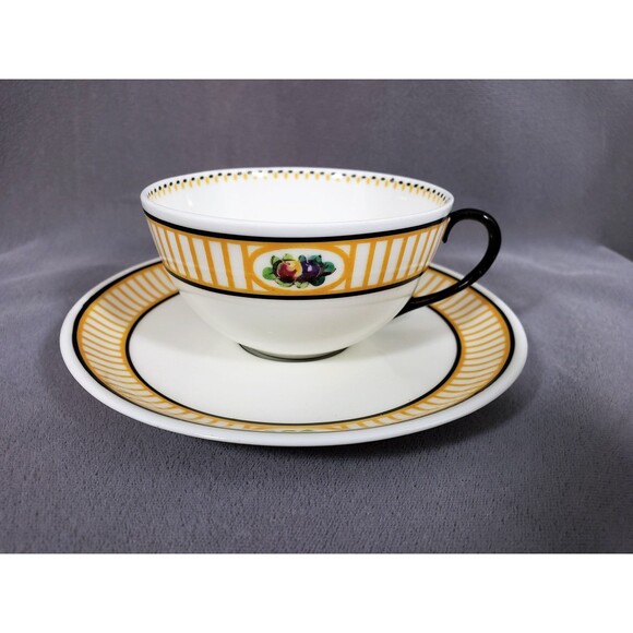 Rare 1912 Tea Cup Saucer Royal Doulton / Robert Allen Art Deco Fruit & Stripes - Picture 1 of 8